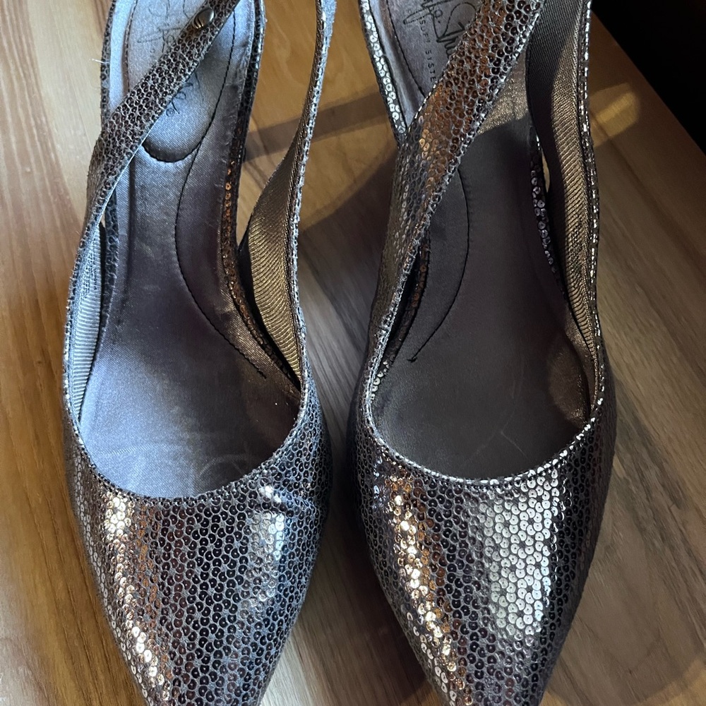 Life Stride Shimmering Silver Slingback Heels
